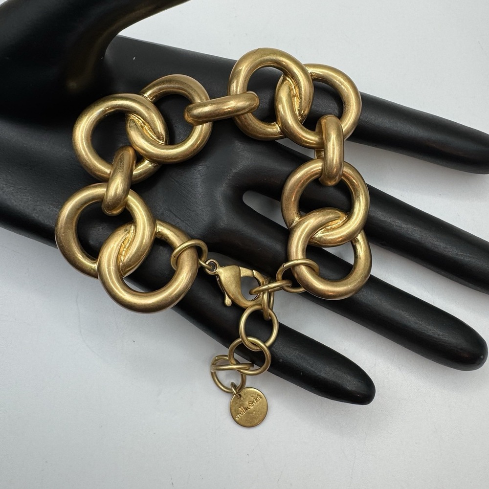 Vintage Stella & Dot Chunky Gold Tone Jackie Link Bracelet Adjustable Signed